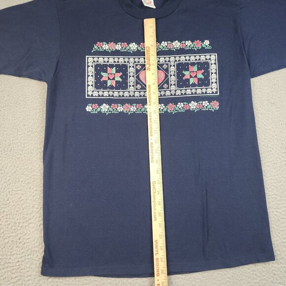 Vintage Cottage Core Shirt Large Hearts Flowers Needlework 90's Jerzees USA Made - Picture 4 of 10